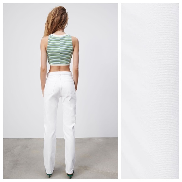 NWT. Zara White Straight-Leg Mid-Waist Full Length Jeans. Size 8. - Picture 6 of 12